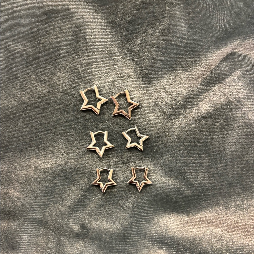 Silver Star Earring Huggie Set